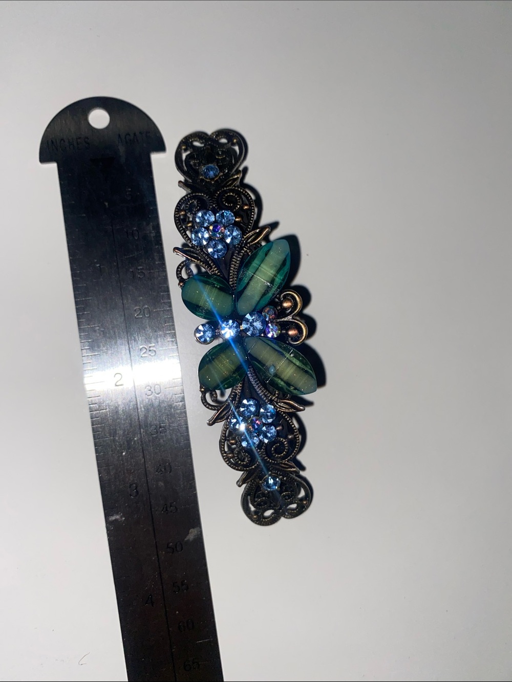 Blue and Green Floral Crystal Barrette - Picture 4 of 4